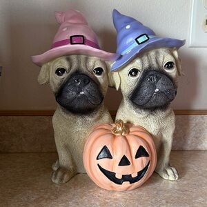 Halloween Pug Figurine with Pumpkin